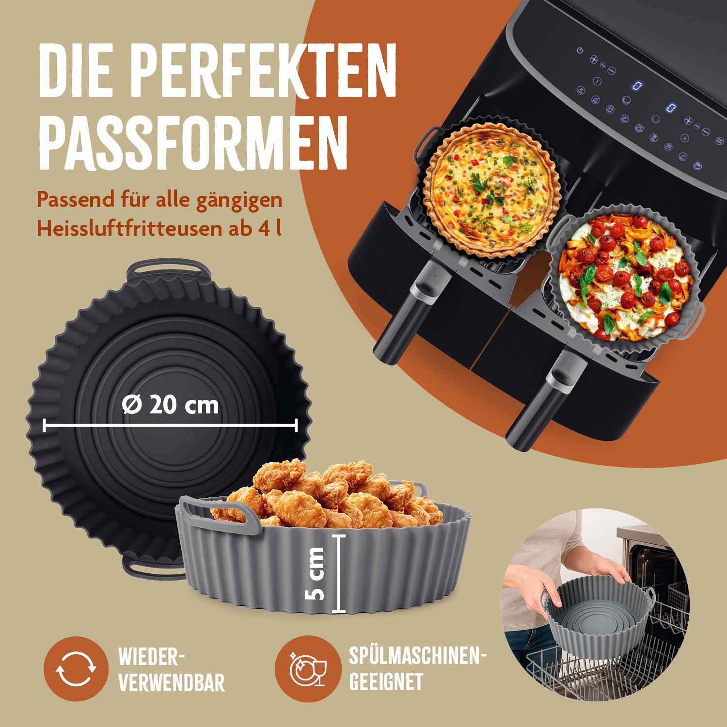 Silikonform für Heißluft-Fritteuse (rund)