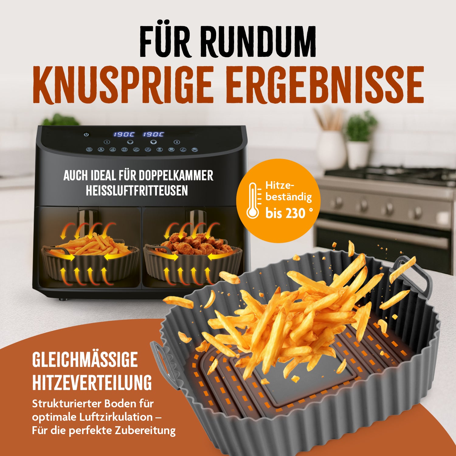Silikonform für Heißluft-Fritteuse (rechteckig)