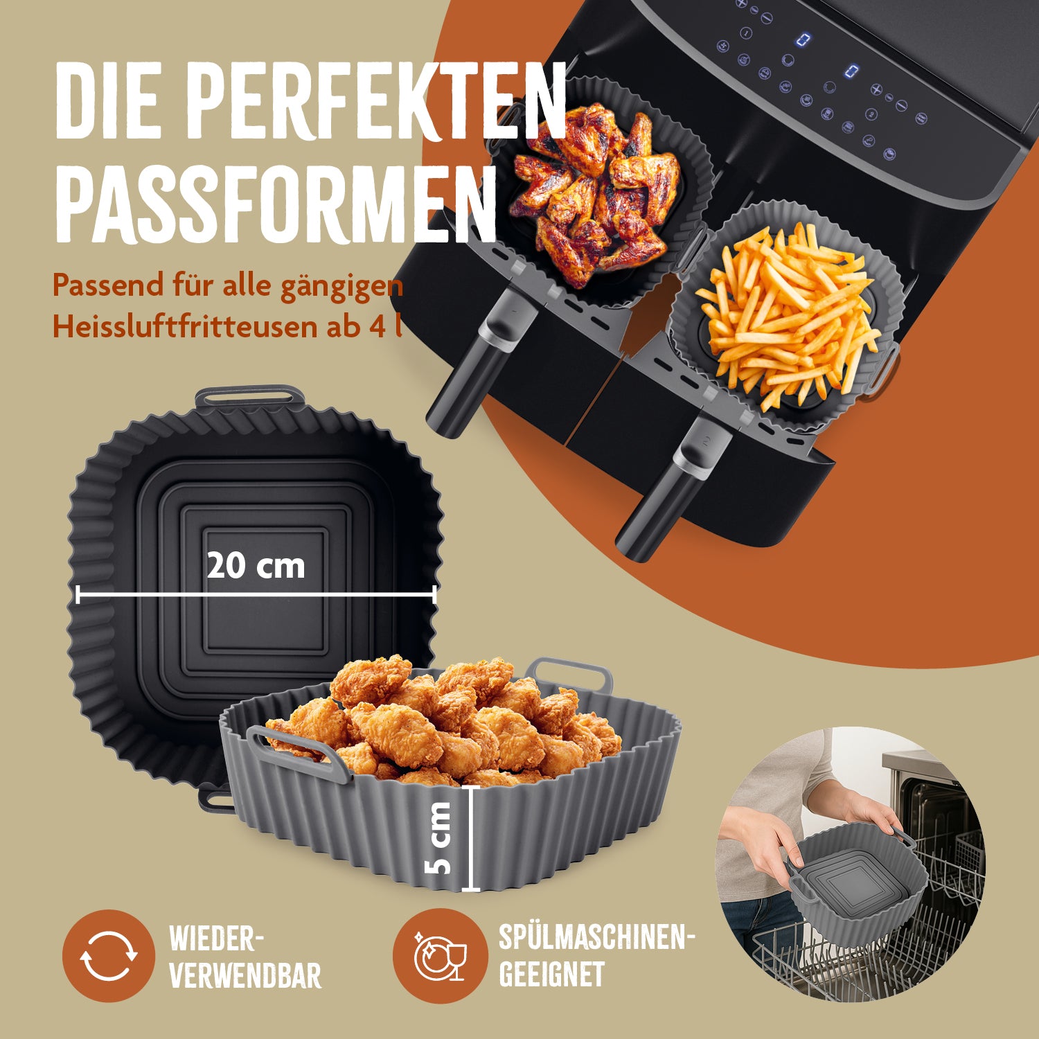 Silikonform für Heißluft-Fritteuse (quadratisch)